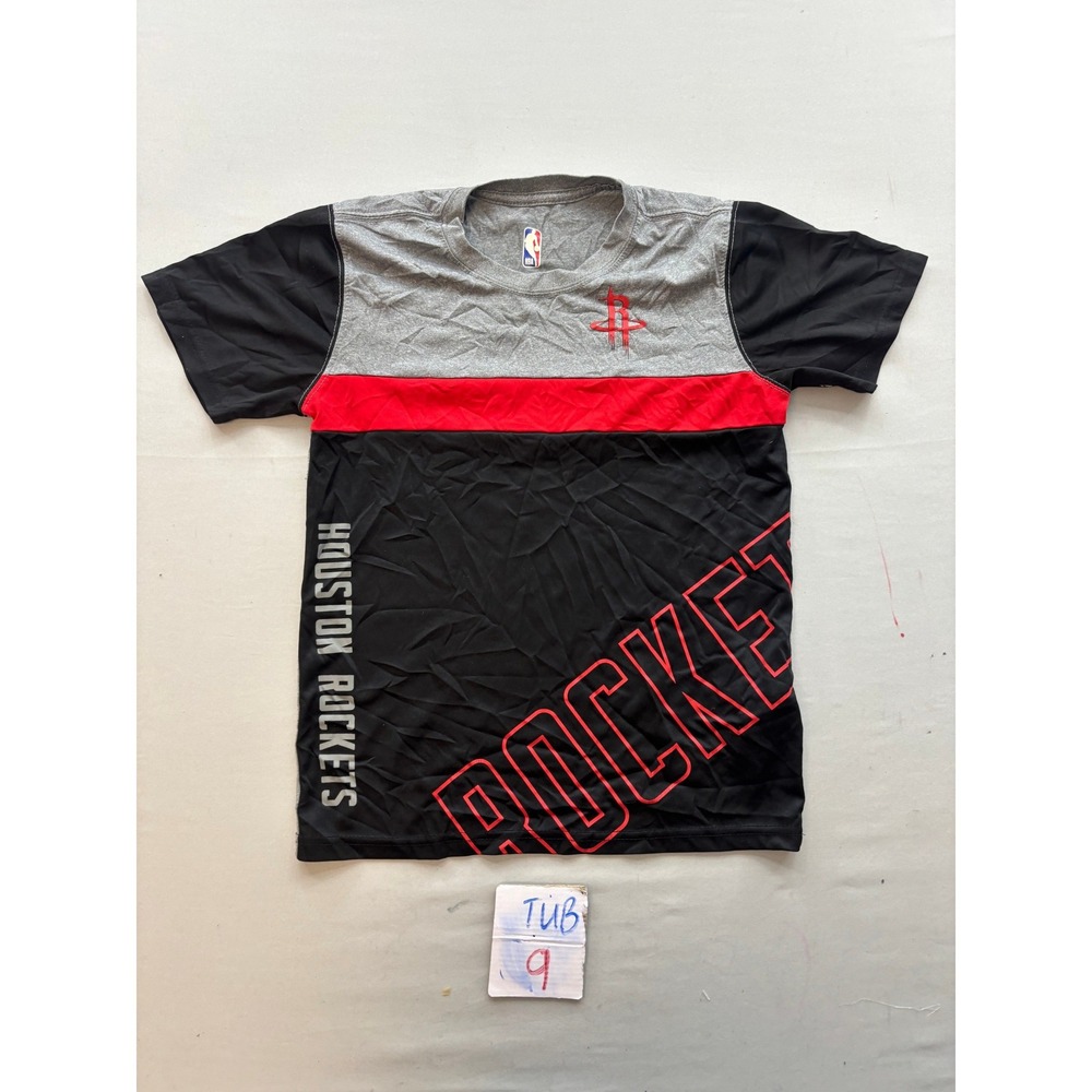 NBA Houston Rockets Boys T-Shirt Size M 10-12 Grey Black Red Colorblock Graphic